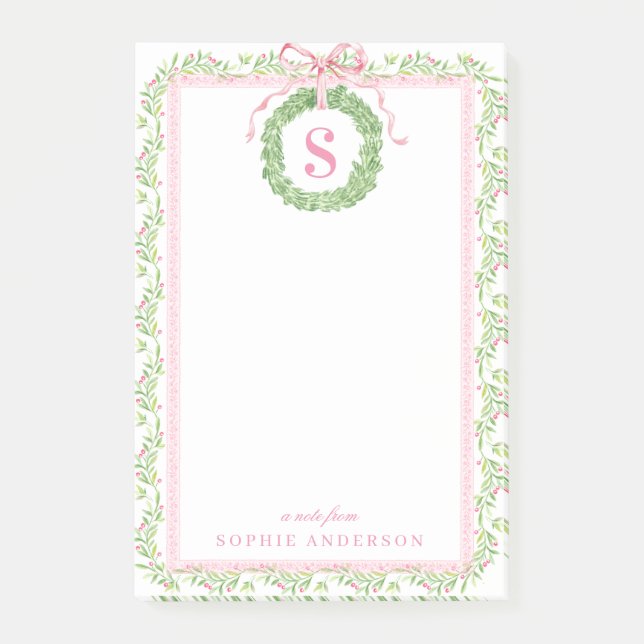 Schöner Weihnachtskranz Monogramm Notizen (Vorderseite)