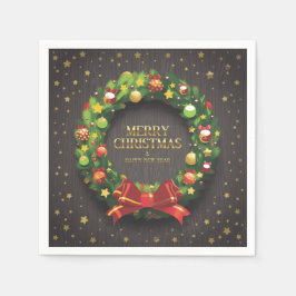 Schöner Weihnachtskranz und rotes Papier Serviette