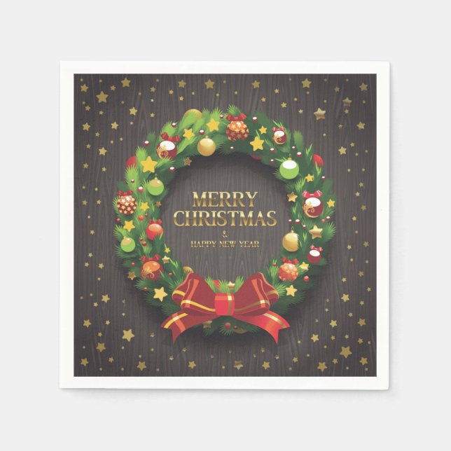 Schöner Weihnachtskranz und rotes Papier Serviette (Vorderseite)