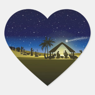 schöner Weihnachtskrippenaufdruck Herz-Aufkleber