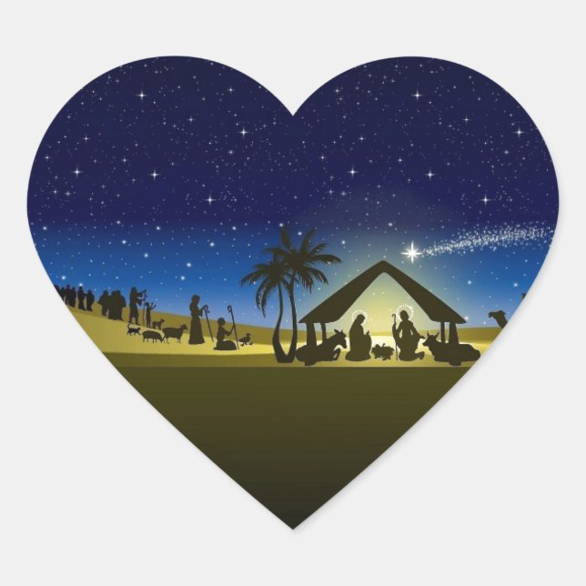 schöner Weihnachtskrippenaufdruck Herz-Aufkleber (Vorderseite)