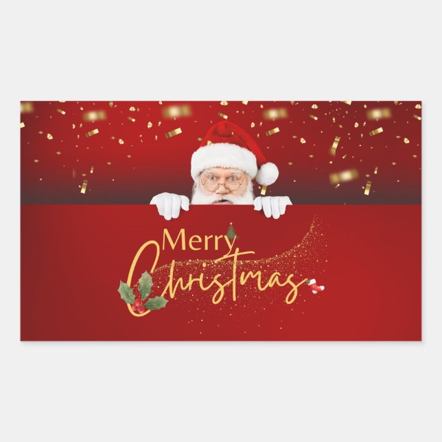 Schöner Weihnachtsmann frohe Weihnachten Rechteckiger Aufkleber (Vorderseite)