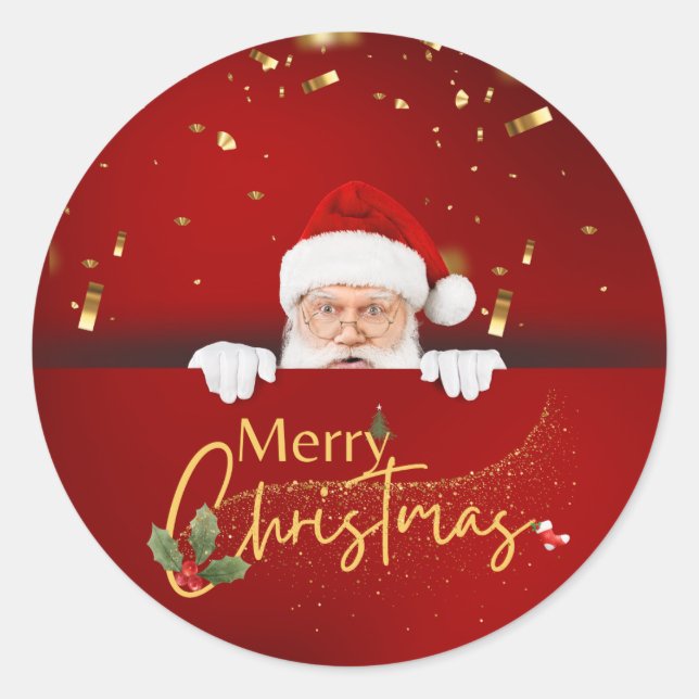 Schöner Weihnachtsmann frohe Weihnachten Runder Aufkleber (Vorderseite)