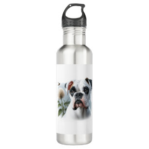 Schöner weißer Boxerdog in der Natur Edelstahlflasche