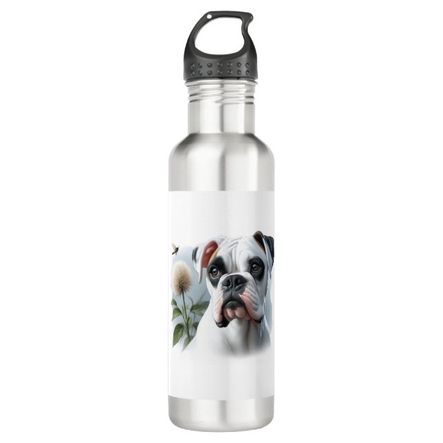 Schöner weißer Boxerdog in der Natur Edelstahlflasche (Vorderseite)