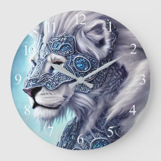 Schöner weißer gepanzerter Kriegerlion Große Wanduhr
