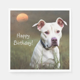 Schöner weißer Pitbull zum Geburtstag Serviette
