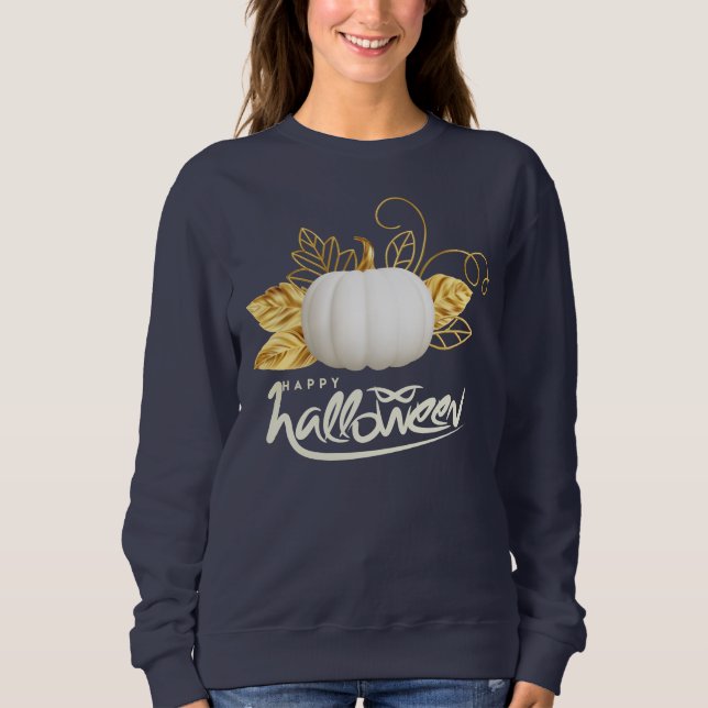 Schöner weißer Pumpkin mit goldenem Leaf Sweatshirt (Vorderseite)