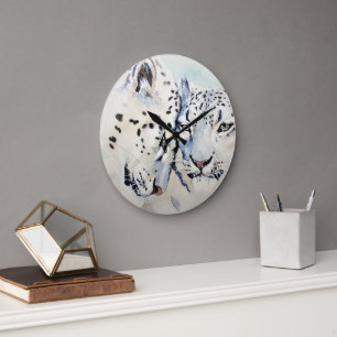 Schöner weißer Schneeleopard Große Wanduhr