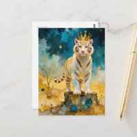 Schöner Weißer Tiger in einer Goldenen Krone
