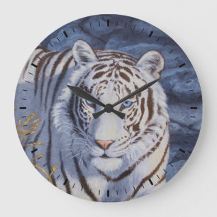 Schöner weißer Tiger mit kristallblauen Augen Große Wanduhr