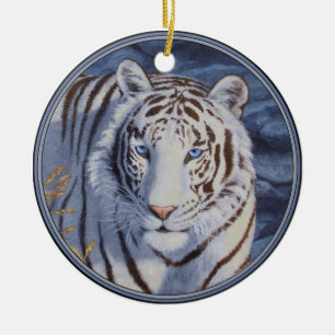 Schöner weißer Tiger mit kristallblauen Augen Keramik Ornament