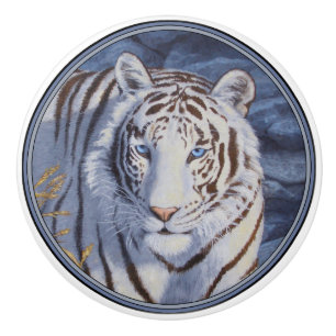 Schöner weißer Tiger mit kristallblauen Augen Keramikknauf
