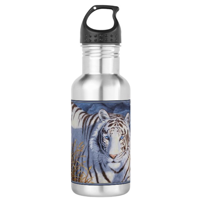 Schöner weißer Tiger mit kristallblauen Augen Trinkflasche (Vorderseite)