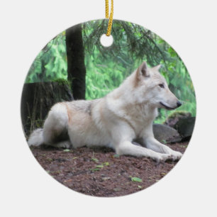 Schöner weißer Wolf Keramikornament