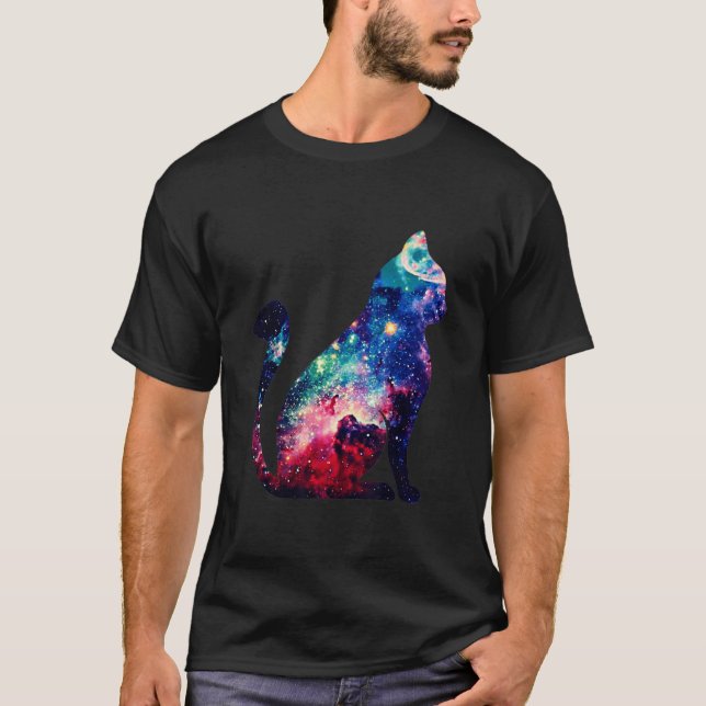 Schöner Weltraumnebel Galaxy Kat Silhouette T-Shi T-Shirt (Vorderseite)