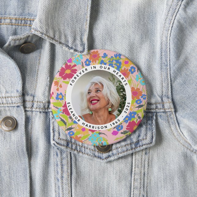 Schöner Wildblumen-Gedenk-Fotorahmen mit Text Button (Beispiel)