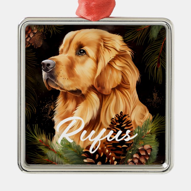 SCHÖNER WINTER GOLDEN RETRIEVENT HUND ORNAMENT AUS METALL (Vorne)