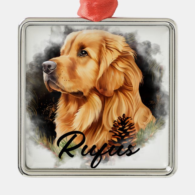 SCHÖNER WINTER GOLDEN RETRIEVENT HUND ORNAMENT AUS METALL (Vorne)