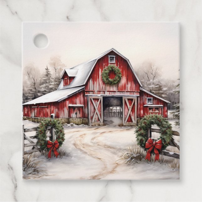 Schöner Winter Rustic Barn Weihnachtsgeschenk Tag Geschenkanhänger (Vorderseite)