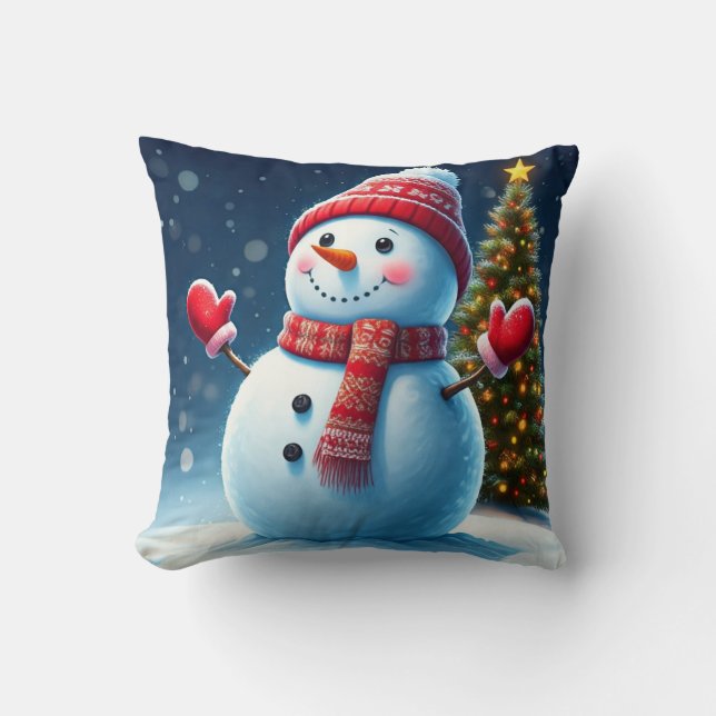 "Schöner Wintergarten: Weihnachtsbaumen & Snowmen  Kissen (Vorderseite)