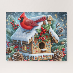 Schöner Winterkardinalvogel mit Vogelhaus Puzzle