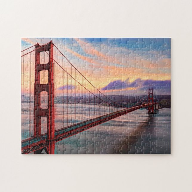 Schöner Wintersonnenuntergang bei Golden gate Puzzle (Horizontal)