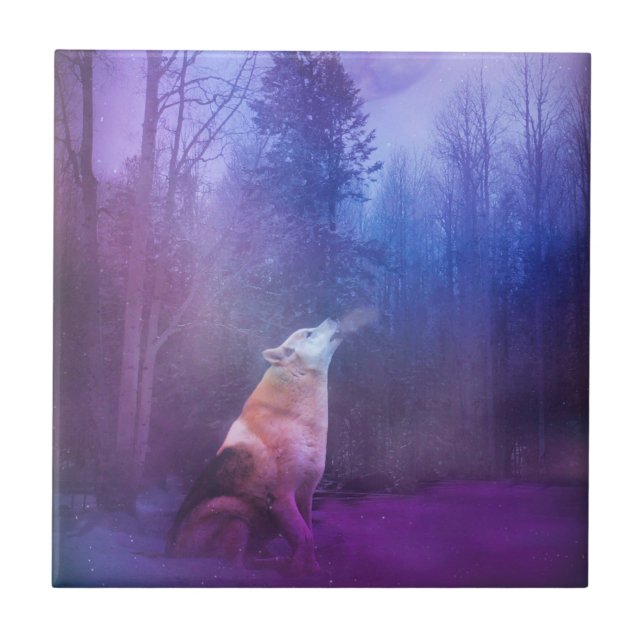 Schöner Wolf im Schnee Kunst Tile Fliese (Vorderseite)