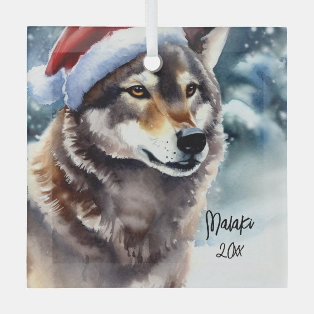 Schöner Wolf im Schnee Ornament Aus Glas (Vorderseite)