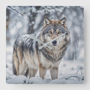 Schöner Wolf im Schnee Wildlife Quadratische Wanduhr