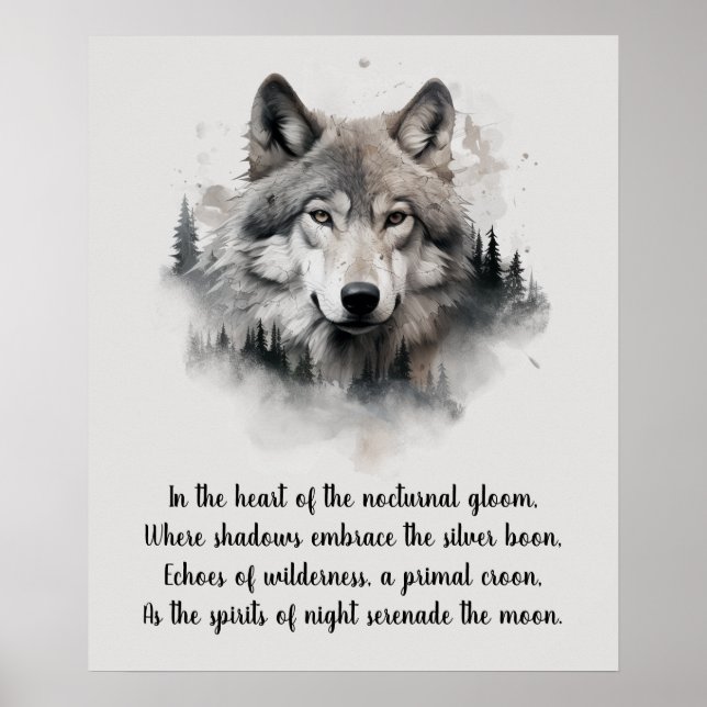 Schöner Wolf Kopf und Gedicht Poster (Vorne)