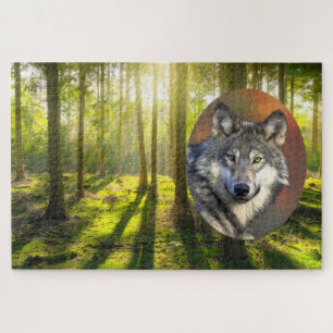 Schöner Wolf- und Sonnenaufgangswald Puzzle