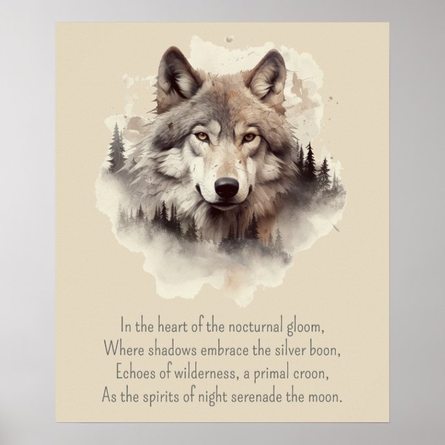 Schöner Wolfskopf und Gedicht II Poster (Vorne)