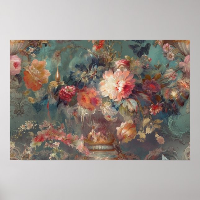 Schöner Zeitraum Rokoko Floral Poster (Vorne)