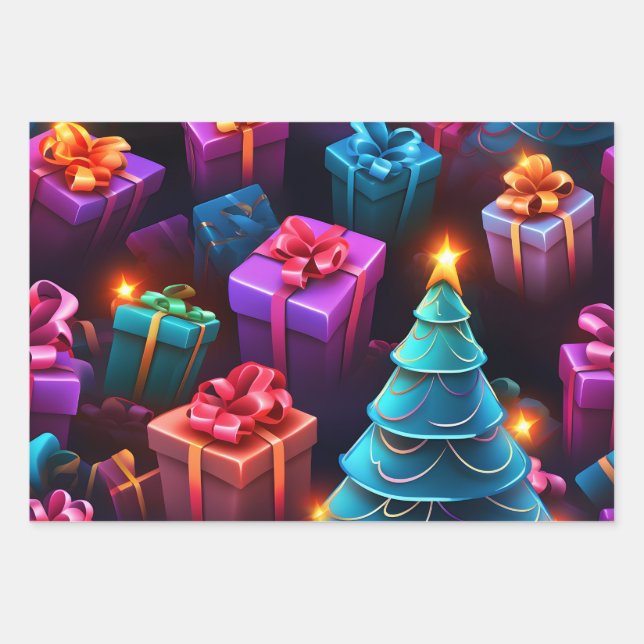 Schönes 3D Weihnachtsgeschenk Thema Geschenkpapier Set (Vorderseite 2)