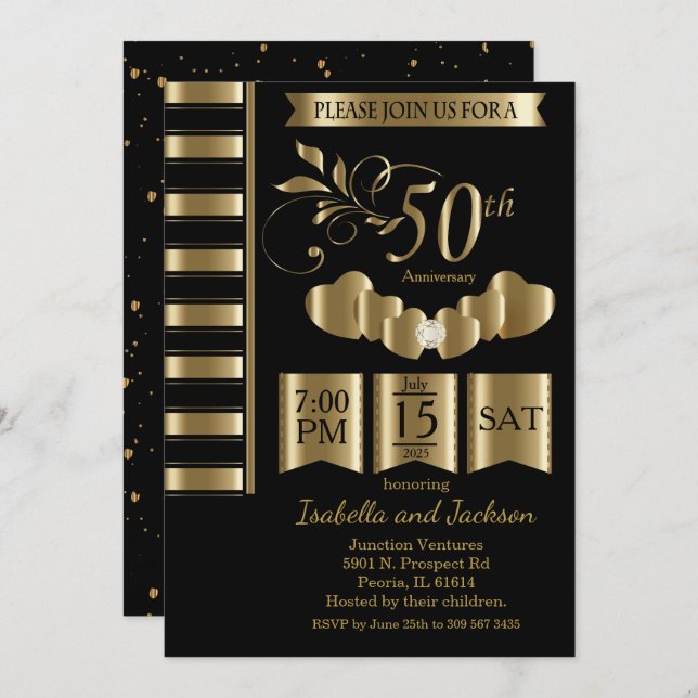 Schönes 50. Goldenes Jubiläum Einladung (Vorne/Hinten)