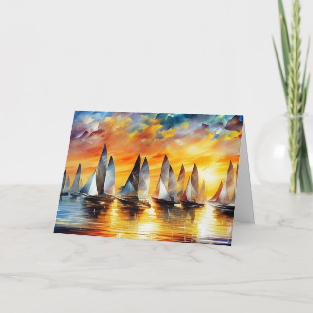 Schönes Abstraktes Bootsrennen Strand Rot Blau Gol Dankeskarte (Vorderseite)