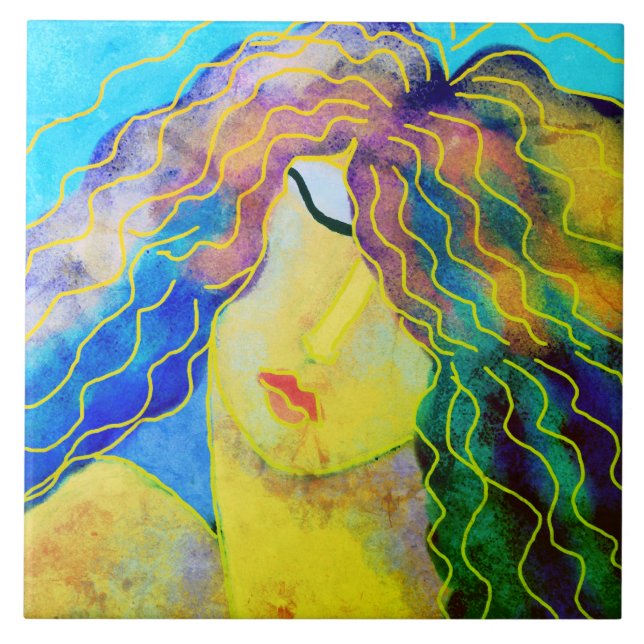 Schönes Abstraktes digitales Portrait einer Frau Fliese (Vorderseite)