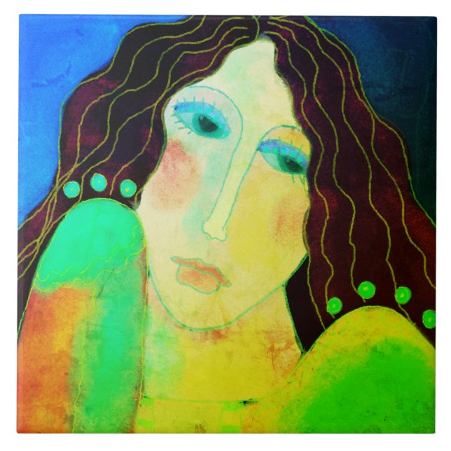 Schönes Abstraktes digitales Portrait einer Frau Fliese (Vorderseite)