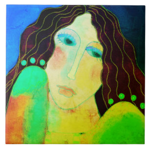 Schönes abstraktes digitales Porträt einer Frau Fliese