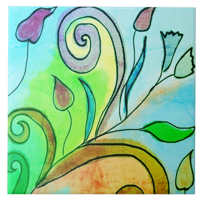 Schönes Abstraktes, florales Digitalbild Fliese (Vorderseite)