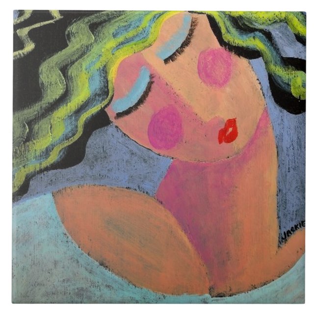 Schönes Abstraktes Portrait einer Frau Fliese (Vorderseite)