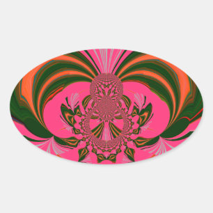 Schönes afrikanisches Hot Pink Rot Golden Green Ovaler Aufkleber