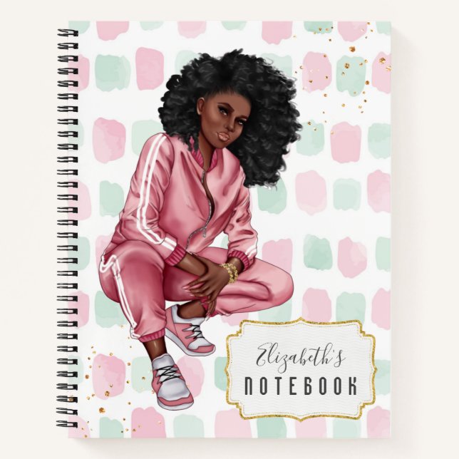 Schönes afro-amerikanisches Pink-School-Notebook Notizbuch (Vorderseite)