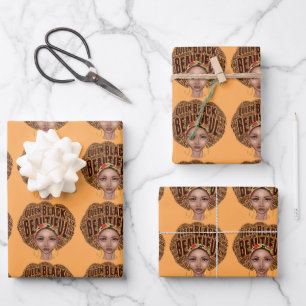 Schönes afrozentrisches schwarzes Wrapping Paper Geschenkpapier Set