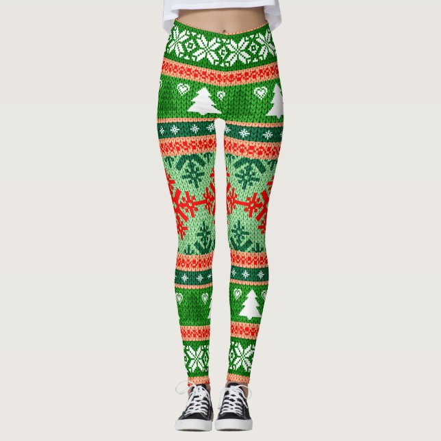 Schönes Allround-Print Weihnachts-Strick-Tapete Leggings (Vorderseite)