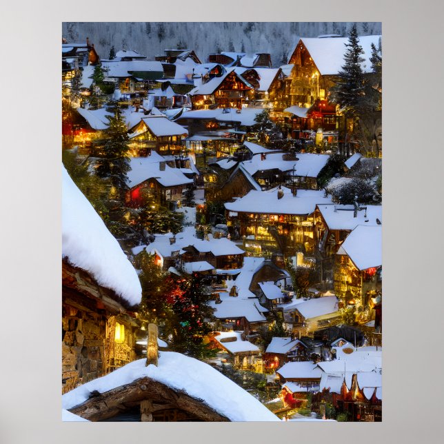 Schönes altes Bergdorf zu Weihnachten Poster (Vorne)