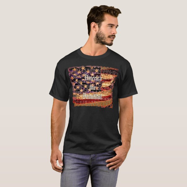 Schönes Amerika, Schwarz, Patriotischer T - Shirt  (Vorne ganz)
