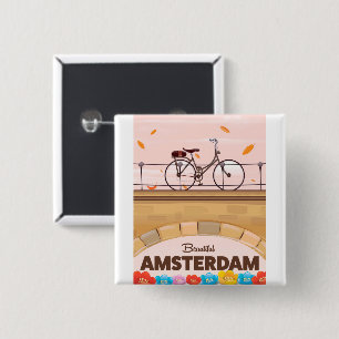 Schönes Amsterdam Fahrrad-Reiseplakat. Button