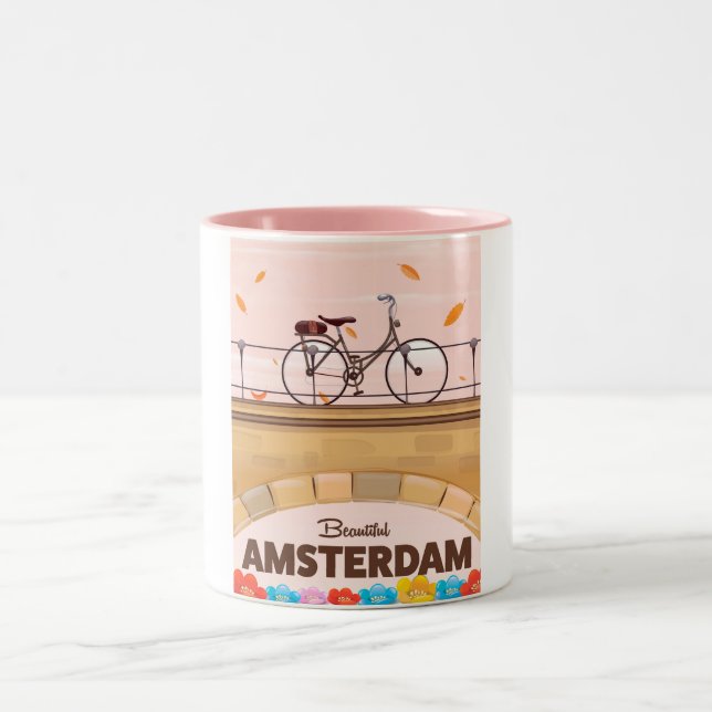 Schönes Amsterdamer Fahrradplakat. Zweifarbige Tasse (Mittel)